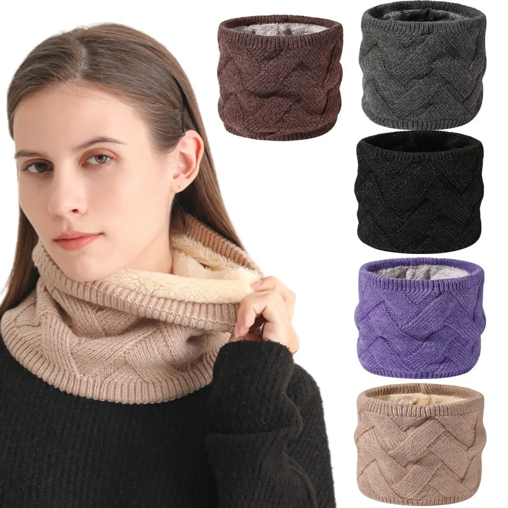 New Knitted Fabric Neck Warmer Fleece Lined Thickened Knit Snood Scarf Stretchy Pullover Winter Neck Scarf Men Women