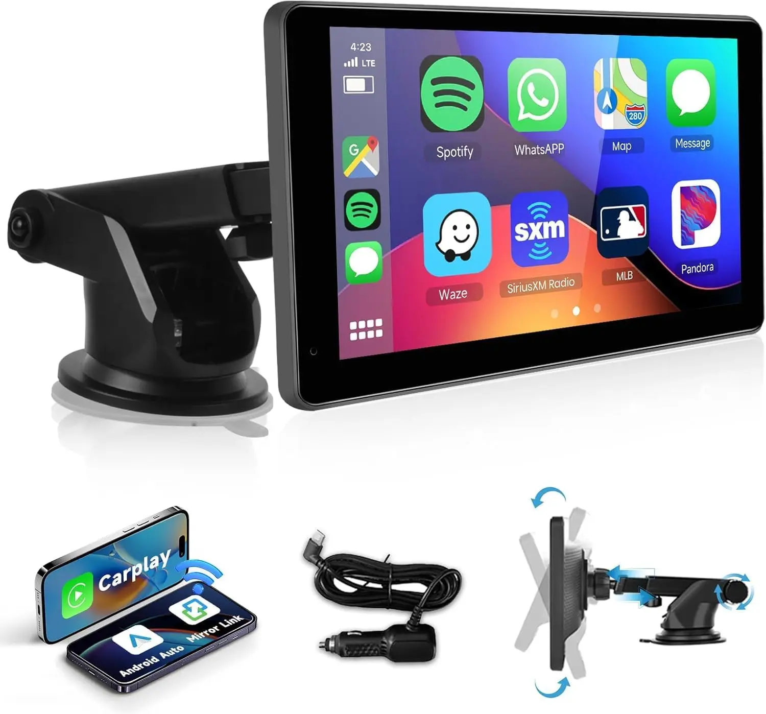 7-дюймовый беспроводной экран CarPlay, HD IPS Touch, Android Auto, Bluetooth 2.0, MirrorLink, GPS, голосовое управление, AUX, FM-передача