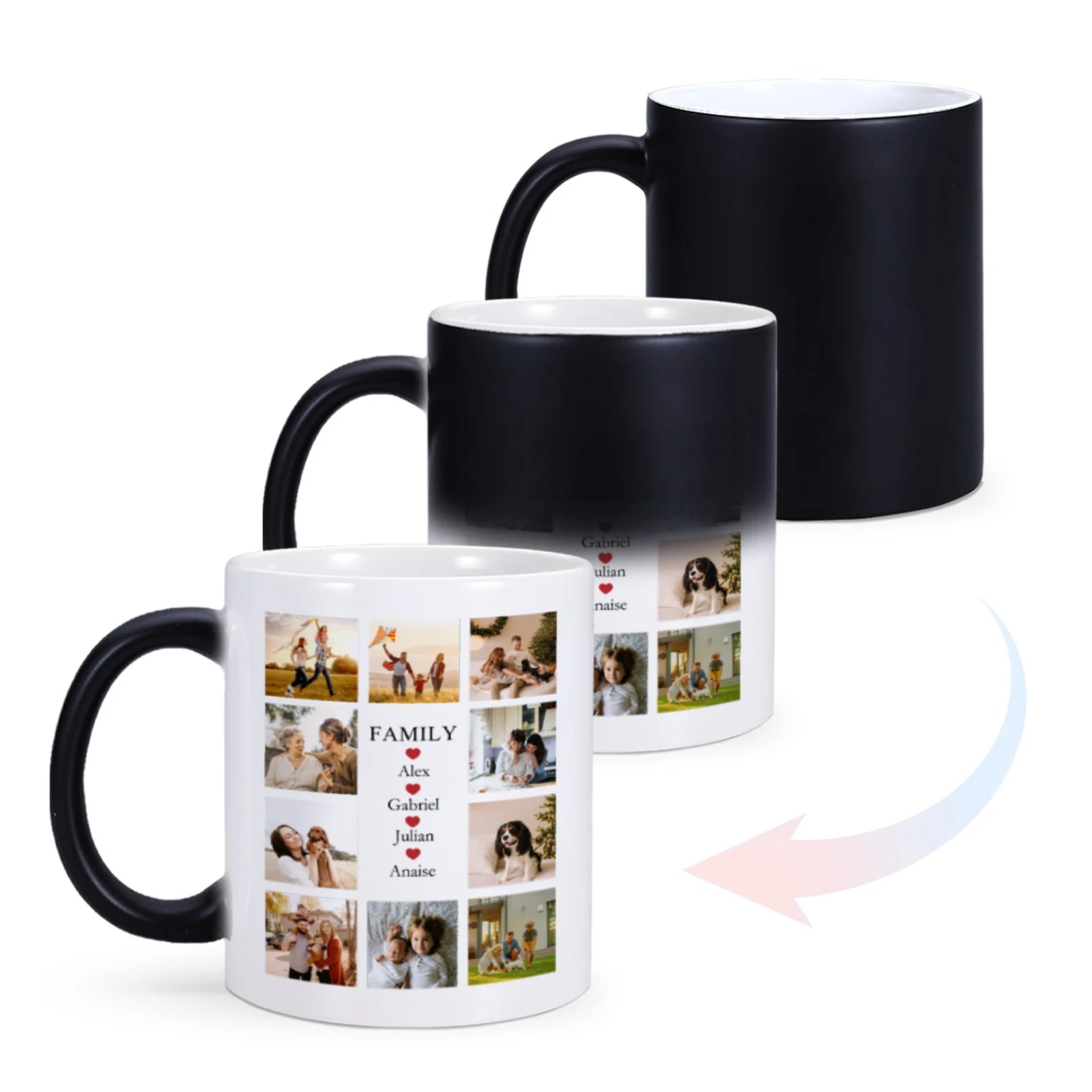 Custom Color Changing Mug Personalized Family Photos Collage Magic Mugs for Dad Mom Son Daughter Heat Activation Sensitive Cup