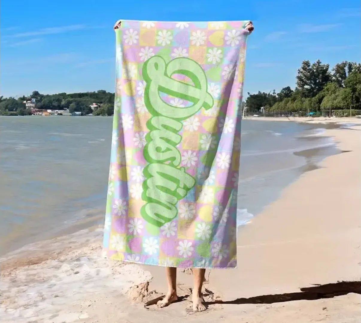 

Custom Name Green Tropical Leaves Beach Towel Bath Towel Personalized Pool Towel For Adults Vacation Gift Wedding Gift Unique