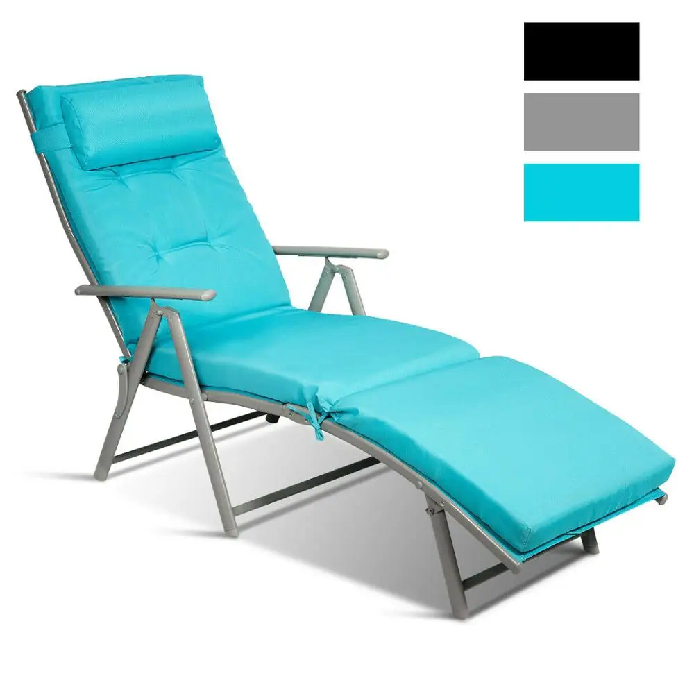 Outdoor Folding Chaise Lounge Chair Lightweight Recliner w/Cushion