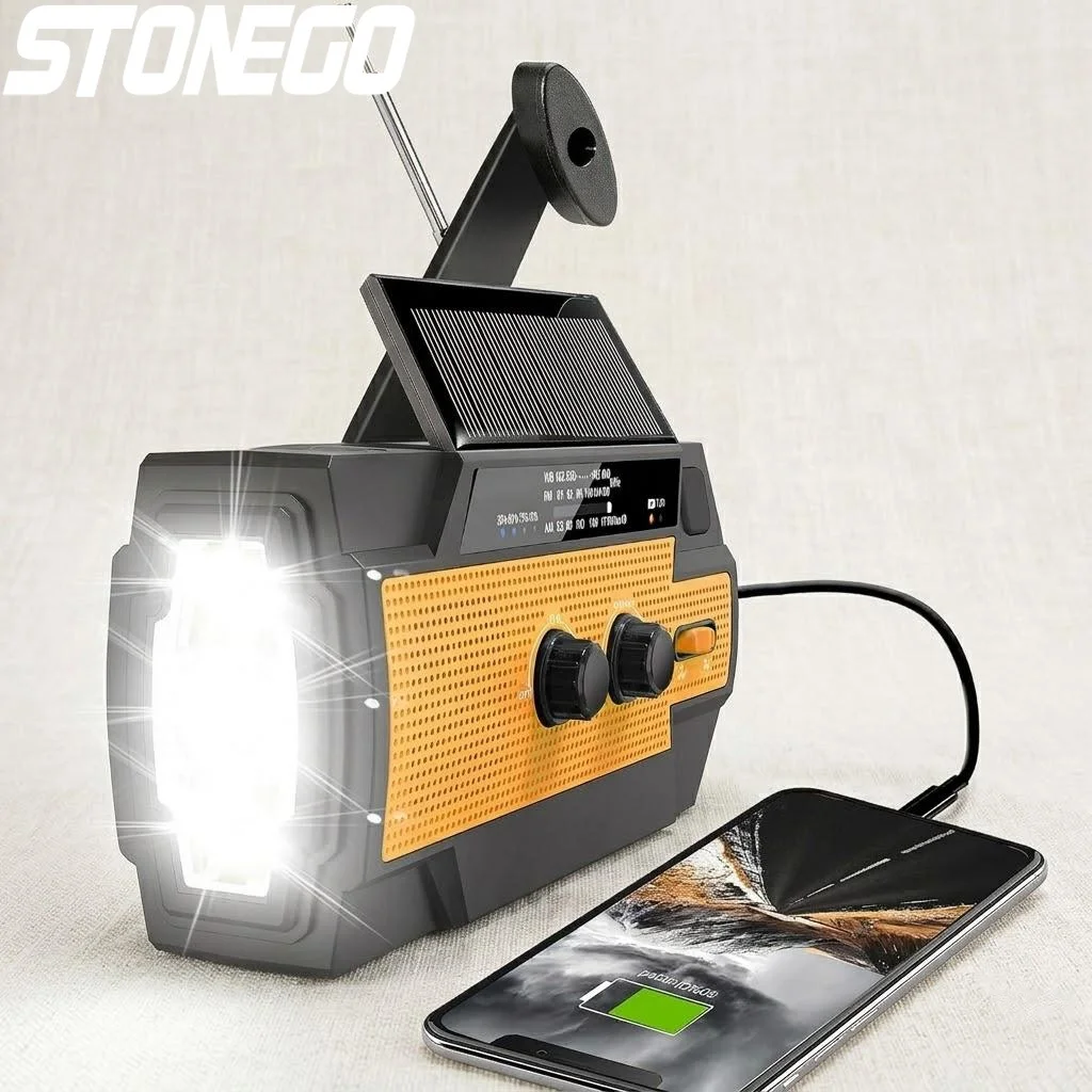 

Portable Solar Hand Crank AM FM NOAA Radio 4000mAh Flashlight Phone Charger Emergency SOS Alarm High Brightness Torch Light