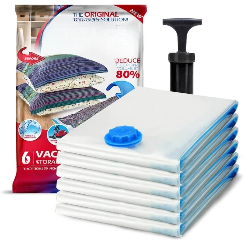 

Vacuum Storage Bags (6-Pk) Save 80% Space - for Comforters and Blankets, Bedding, Compression Seal for Closet Storage