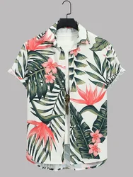 Retro summer new short sleeved shirt with lapel button up shirt casual and fashionable Hawaiian style shirt top