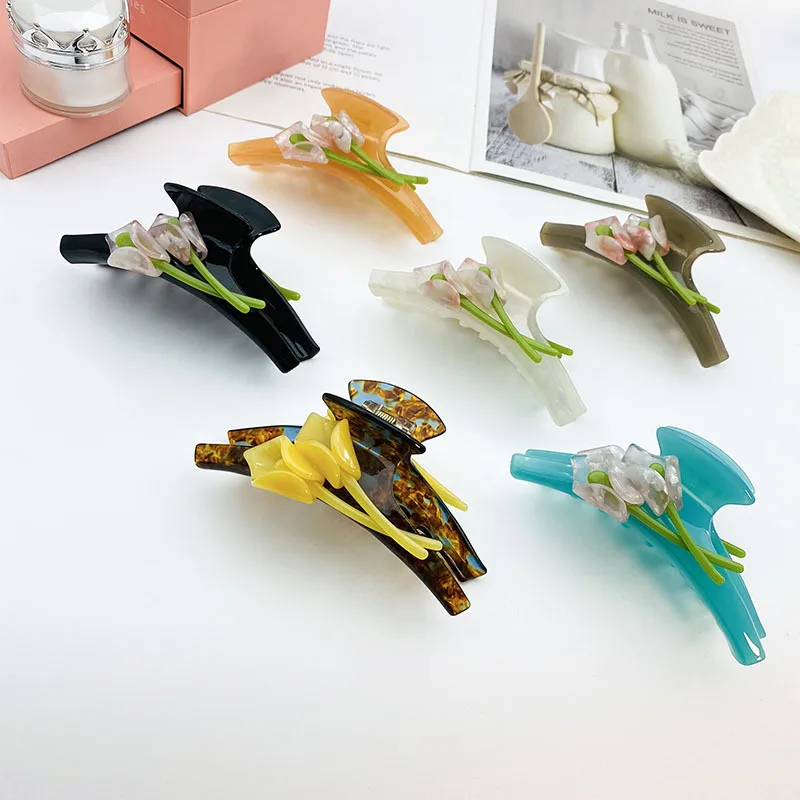 New Luxury Acetate Calla Lily Hair Clips Double Sided Flower Hair Claw Large Back Head Tulip Shark Headwear Hair Accessories