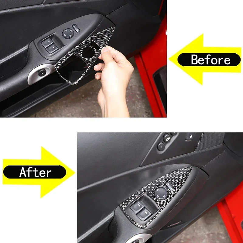 لسيارة شيفروليه كورفيت C6 2005-2013 من ألياف الكربون الناعمة زجاج السيارة مفتاح رفع زر غطاء إطاري ملصق الكسوة للوصول إلى السيارة Soris #2