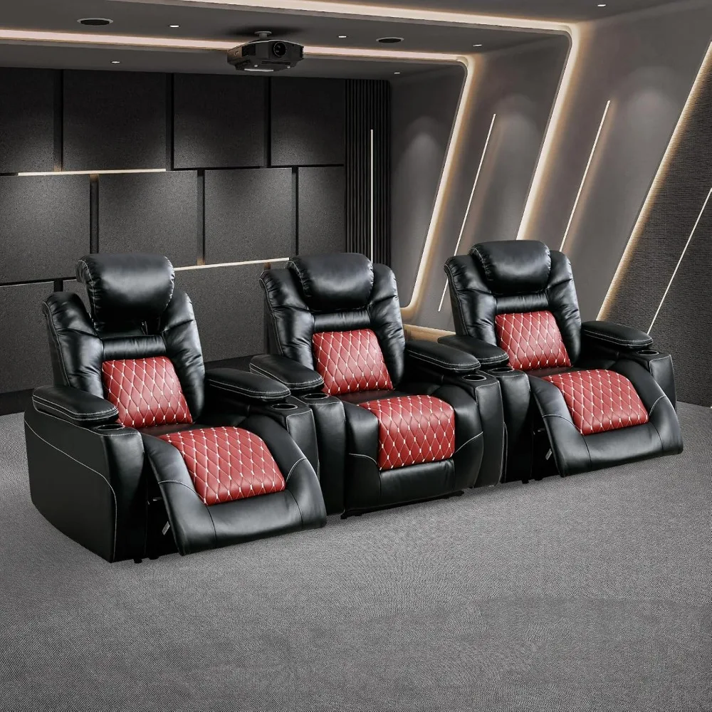 

Recliner Chair with Adjustable Powered Headrest Set of 3,Electric Faux Leather Home Seating Overstuffed Reclining Furniture