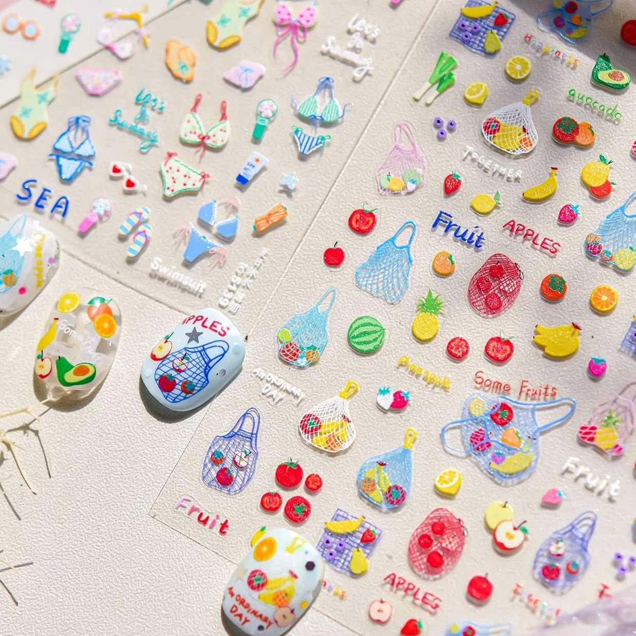 

Rich and Colorful Fruits Swimsuit Bikini Sun Hat Strawberry Vegetables Avocado Banana Vest Sea Nail Art Sticker Manicure Decals