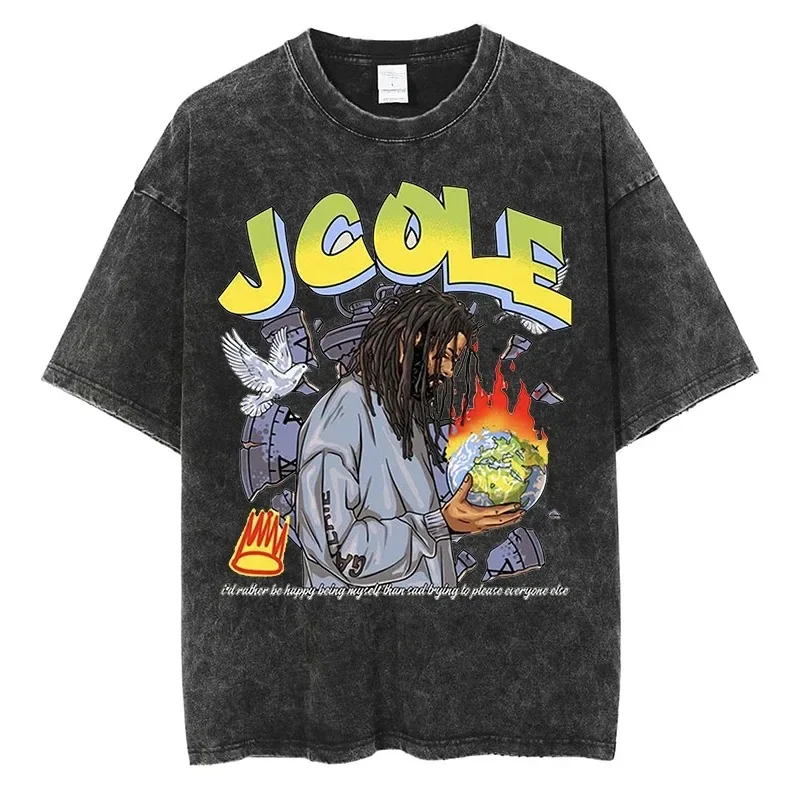 Cartoon J Cole-Jermaine Lamarr Cole graphic T-shirt hip hop rapper men women streetwear top cotton oversized short sleeve tees