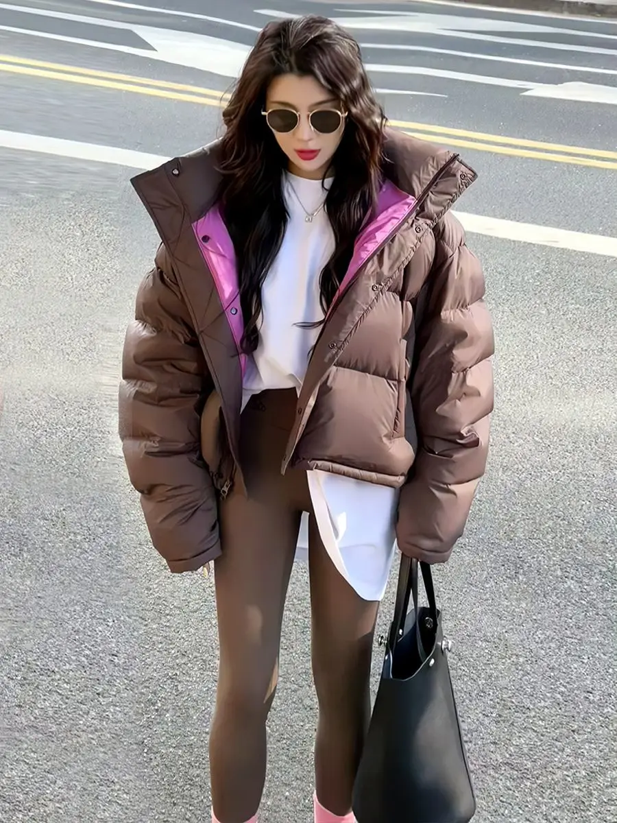 

Womens Down Coats Lightweight Quilted Jacket Stand Collar Zipper Puffer Jackets Coat y2k clothing winter warm brown outwear 2024