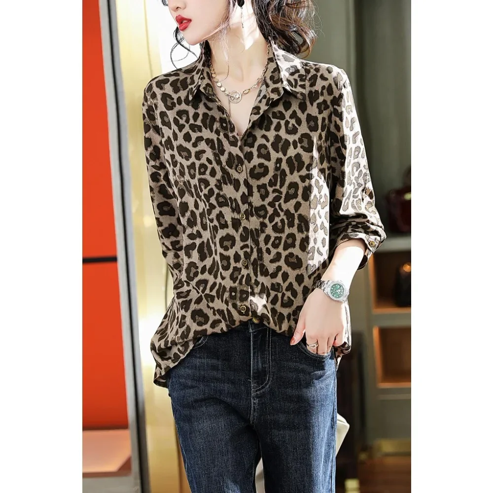 Women\'s M-2XL SizeNew Straight Tube Leopard Print Chiffon Shirt Loose Casual Home Chubby Sister Women\'s Clothing womens tops