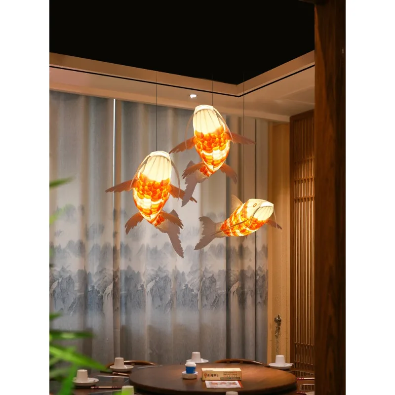 Fish chandelier Chinese restaurant hotel decorative lamp Japanese catering Koi fish lamp