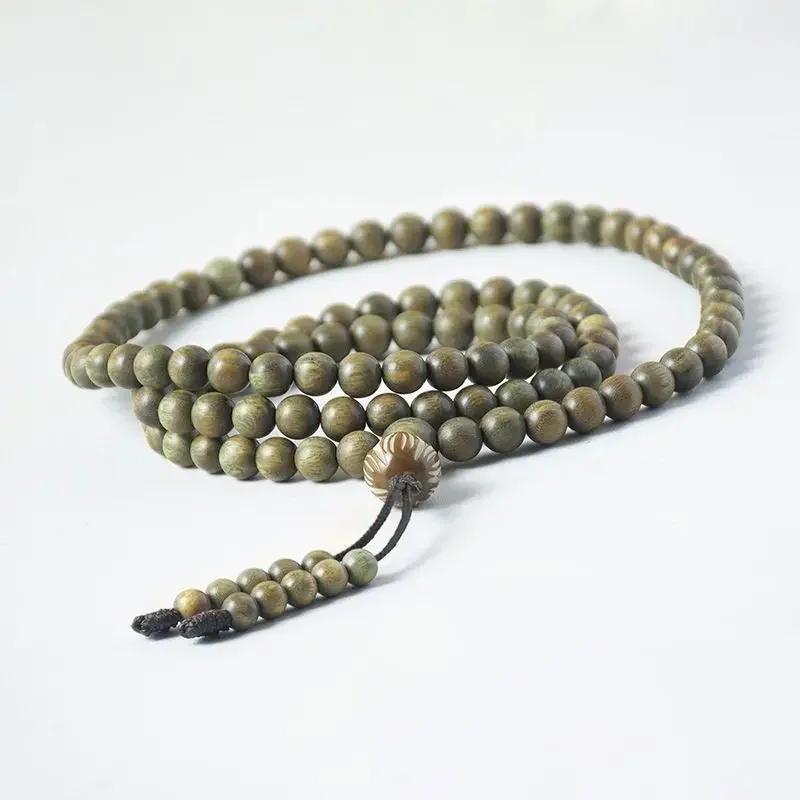 Authentic Green Sandalwood Bracelet 108Pcs Handheld Rosary Beads Calmful Beaded New Chinese Jewelry Lotus Wood Flow HandString