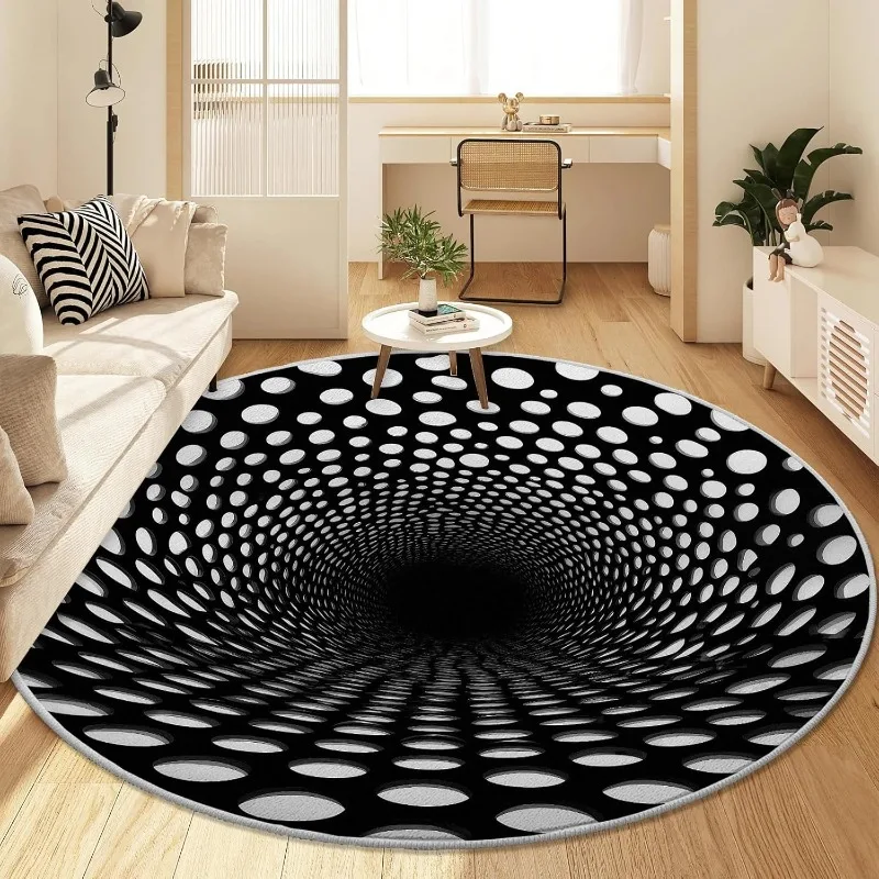 3D-Teppich mit optischer Täuschung, Spiralloch, runder Teppich, moderne, minimalistische Punkte, Bodenmatte, weicher, rutschfester Teppich für Wohnzimmer, Schlafzimmer, Flur