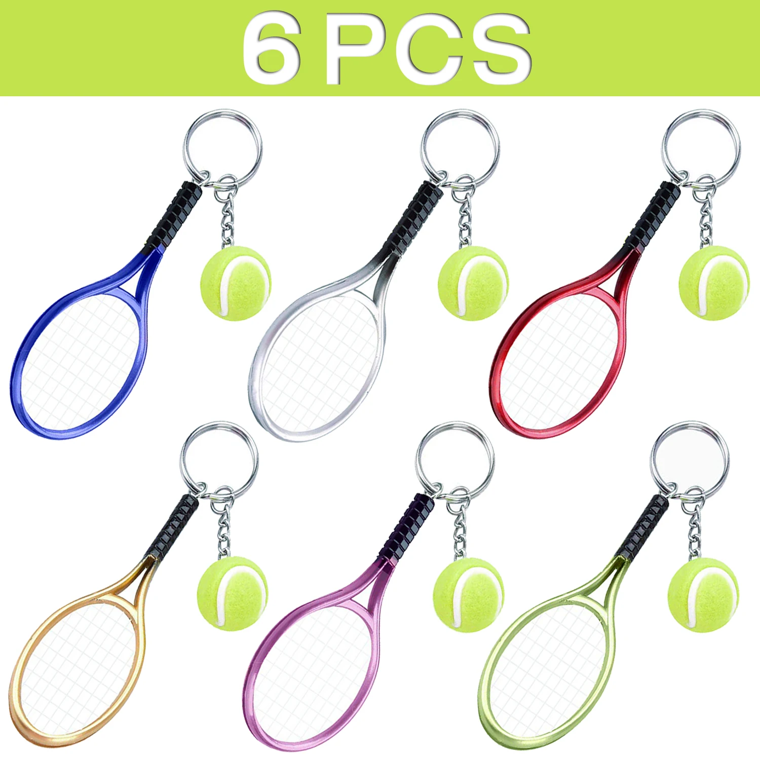 6Pcs 테니스 탁구 라켓 박쥐 스포츠 키 체인 참신 선물