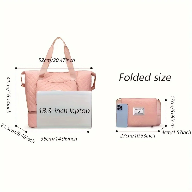 Large Capacity Travel Dufffle Bag for Women Lightweight Argyle Pattern Weekend Overnight Bag Thickened Gym Storage Bag