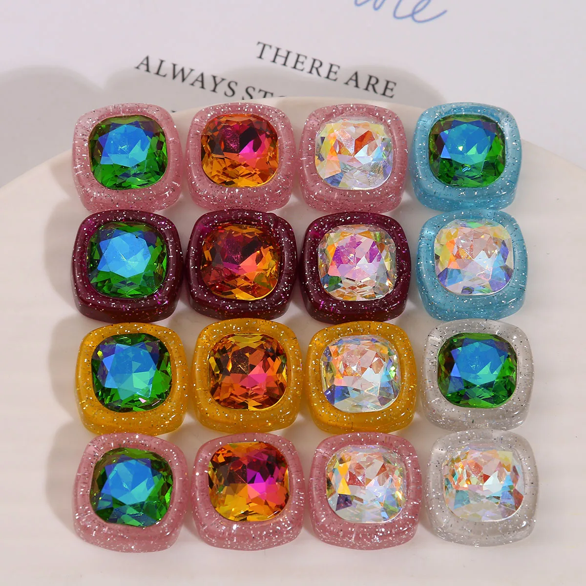 Holographic Laser Glitter Square Rhinestone Accessories Trendy Korean Style DIY Earrings Phone Case Decor