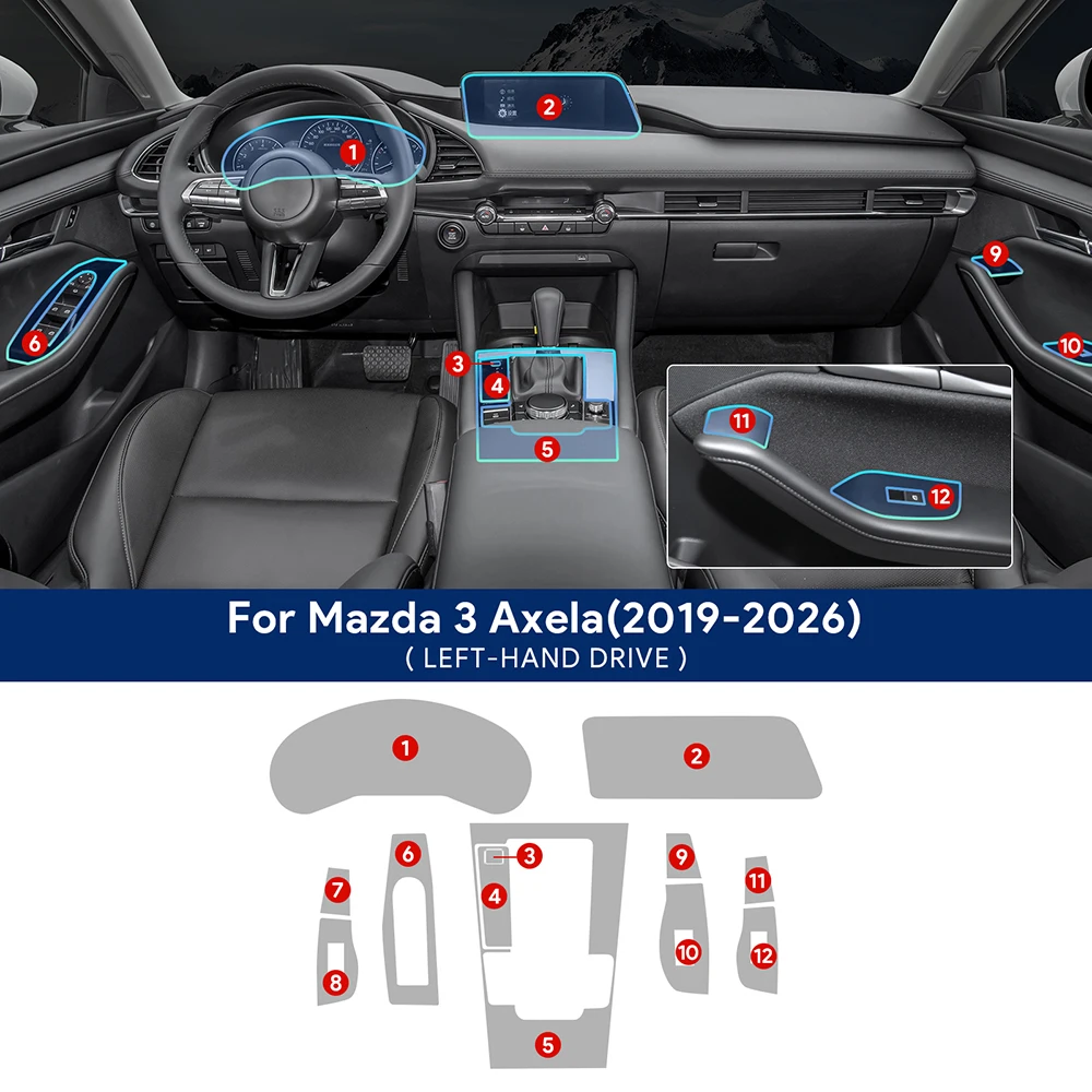 Image of Für Mazda 3 BP 2019 2020 2021 2022 2023 2024 2025 2026 Mazda3 Axela Mittelkonsole Getriebe Transparente TPU Anti-Kratz-Folie
