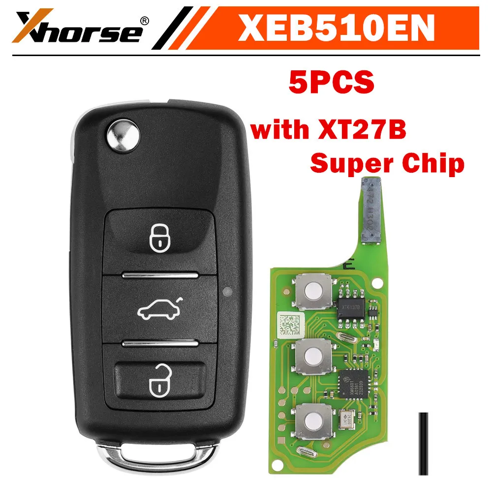 5PCS XHORSE XEB510EN with XT27B Super Chip B5 Super Remote Key 3 Buttons for B5 Type for VVDI2, VVDI Key Tool Max Pro