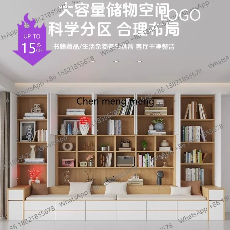 D80 Modern Minimalist Sofa Bookcase Living Room with Bay Window Background Cabinet Bookcase Storage Wall Cabinet Furniture