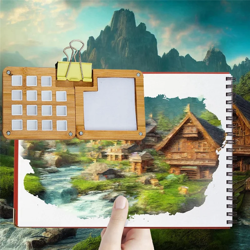 

J1UL1N 2Pcs Portable Sketchbook Palette 15 Grids Wooden Mini Travel Paint Palette Magnetic Palette Box For Watercolor Painting D