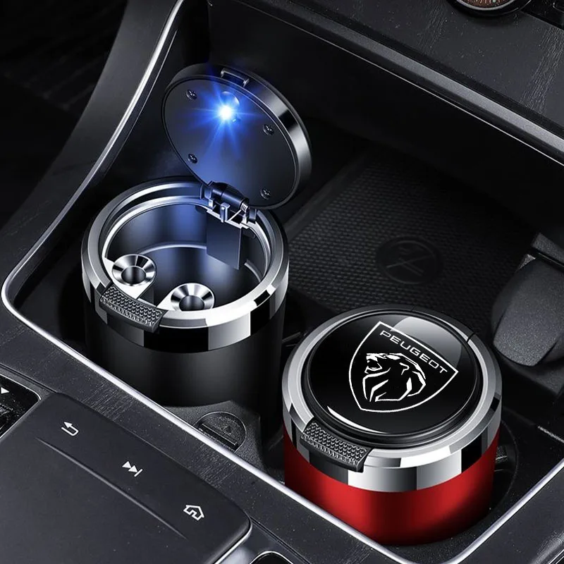 Car ashtray with LED light one touch open lid cigar cup suitable for Peugeot GTline  205 206 306 208 301 307 406 408 508 3008