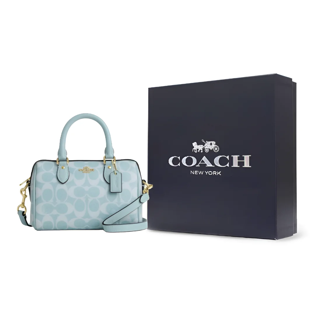 Afbeelding 4: COACH gecoat canvas met glad leer handtas klein dames lichtblauw CEY63-IMXUM