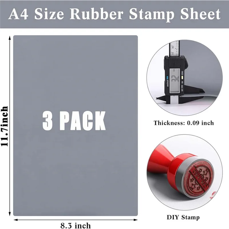 RMWIN-For Laser Engraving Machine Compatible For Laser Cutter- A4 Size Rubber Stamp Sheets(3 Pcs), 2.3 Mm Thickness