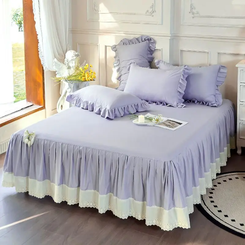 Solid Color Bedskirt Comfortable High Quality jupe de lit with Lace Single/Queen/King Size  Bed Skirts for Adult Bed Skirt