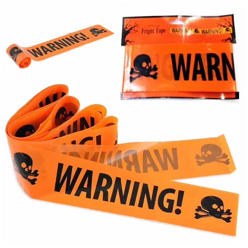 Halloween Warning Tape Door Window Blood Handprint Skull Head Footprint Sticker Halloween Theme Party Horror Scene Decor Supply