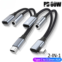 Type C to 3 5mm PD 60W USB AUX Cable Converter with 2 in 1 Headphone Jack Adapter Audio Cable for Xiaomi Huawei Earphone