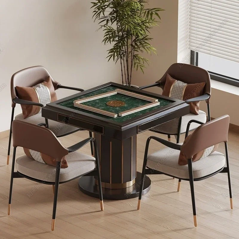 Chinese mahjong table household automatic dual-purpose dining table solid wood chess and card room electric table multi-function