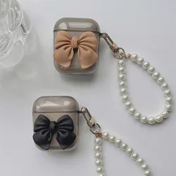 Lovely 3D Bow Case For Apple AirPods 4 3 1 Pro 2nd Bluetooth Headphone Cover Soft Silicone Cover Protective Case Pearl Pendant