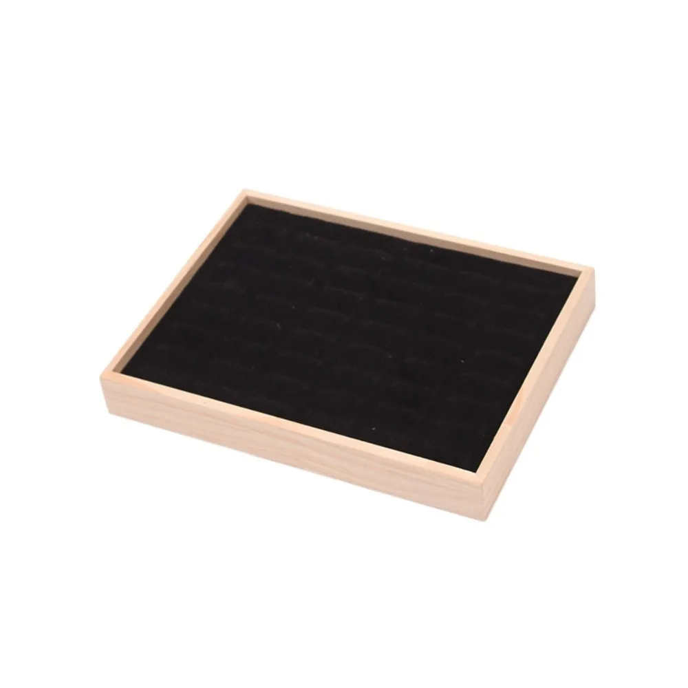 Simple 48 Grids Wood Rings Tray Velvet Ear Studs Case Earrings Display Tray Exquisite Jewlery Organizer Ring Earring Holder Desk
