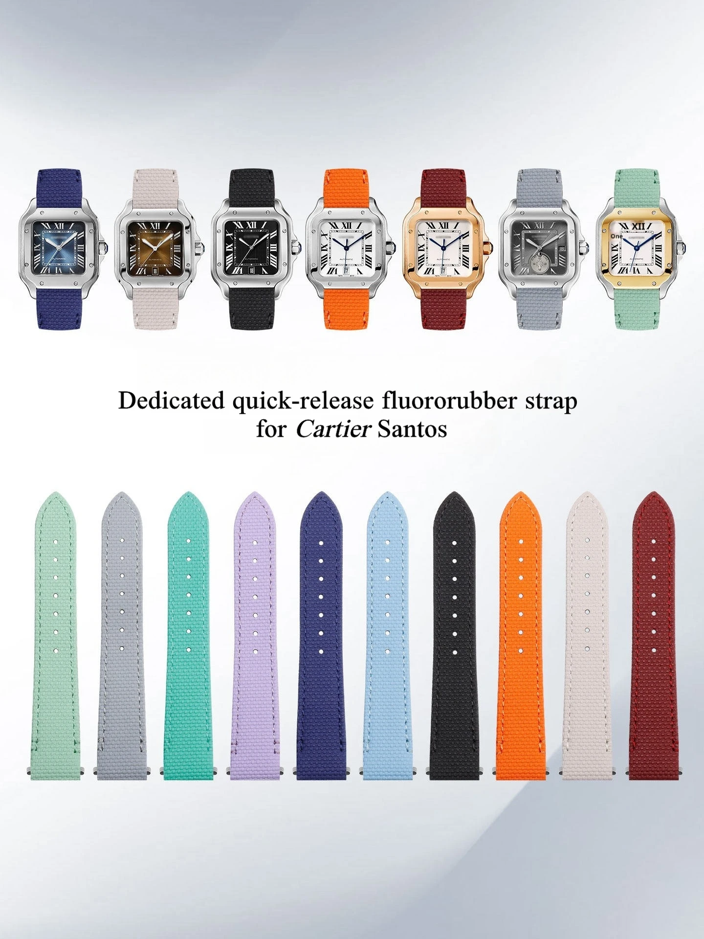 New style fluororubber watch strap for Cartier Santos Medium Large 19 21 mm FKM watchband quick release strap metal insert