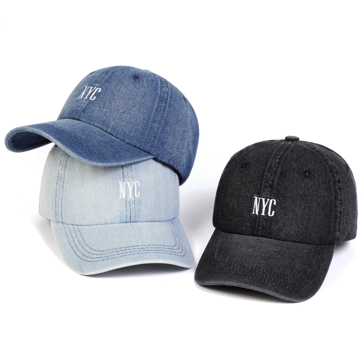 Unisex NYC Embroidery Denim Baseball Caps Spring Autumn Outdoor Adjustable Casual Hats Sunscreen Hat