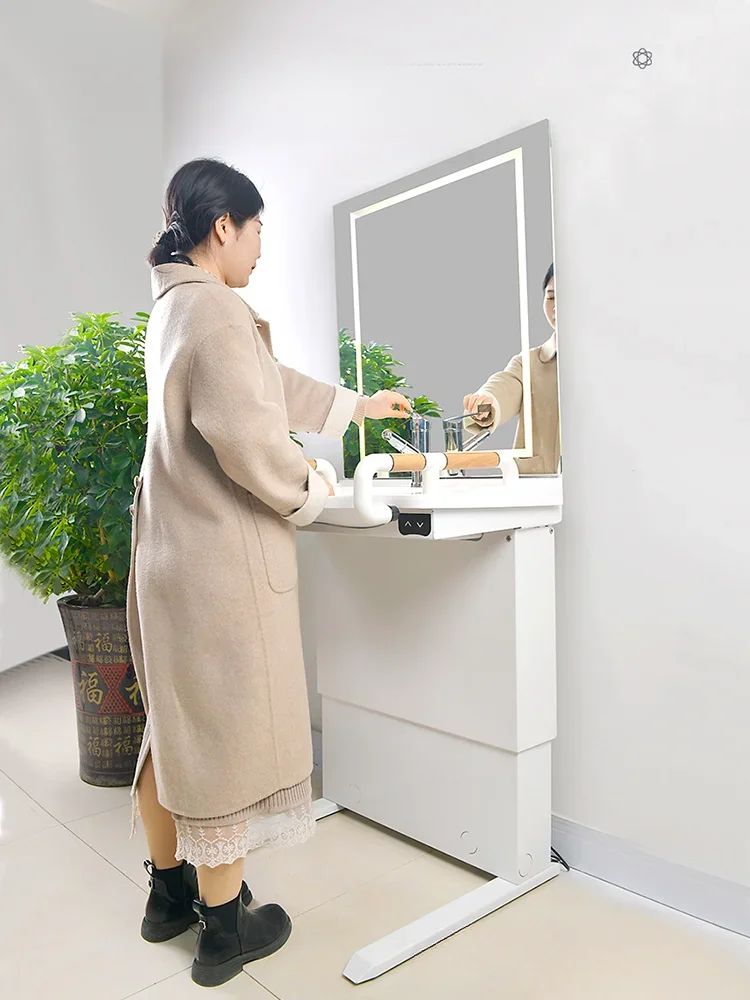 Intelligent lifting integrated basin disabled washbasin mirror cabinet stainless steel bathroom cabinet elderly toilet washstand