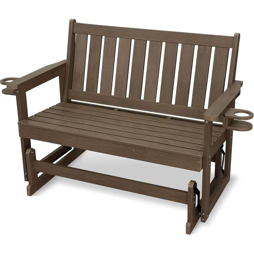 

Weather-Resistant Outdoor Patio Glider Bench, Deep Brown, Made from HIPS Material