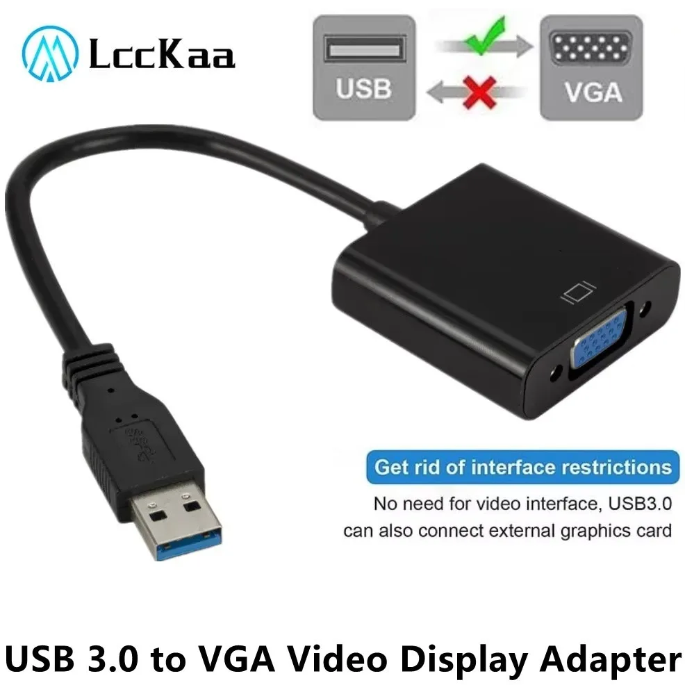 LccKaa USB 3.0 to VGA Adapter External Video Card Multi Display Converter for Win 7/8/10 Desktop Laptop PC Projector Monitor