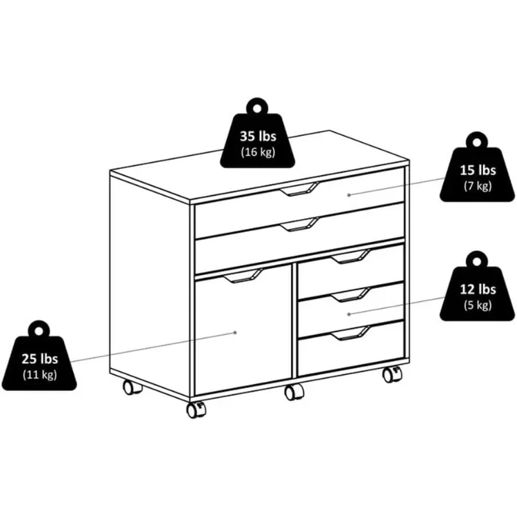 ضمان الأصالة. خزائن تخزين متنقلة، باب واحد، 3 أدراج، 2 درج عريض، للمكتب المنزلي، BlackUSA #4