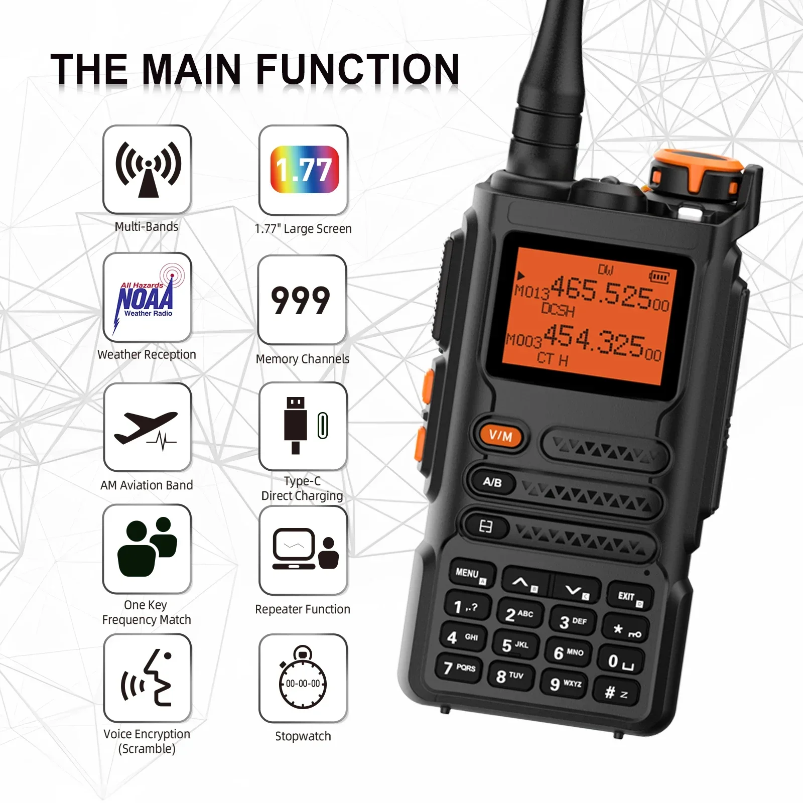 Baofeng UV-K62 Walkie Talkie Multi Band 999Ch UHF VHF DTMF FM NOAA Wireless Wireless Frequency Copy Type-C Charge Two Way Radio