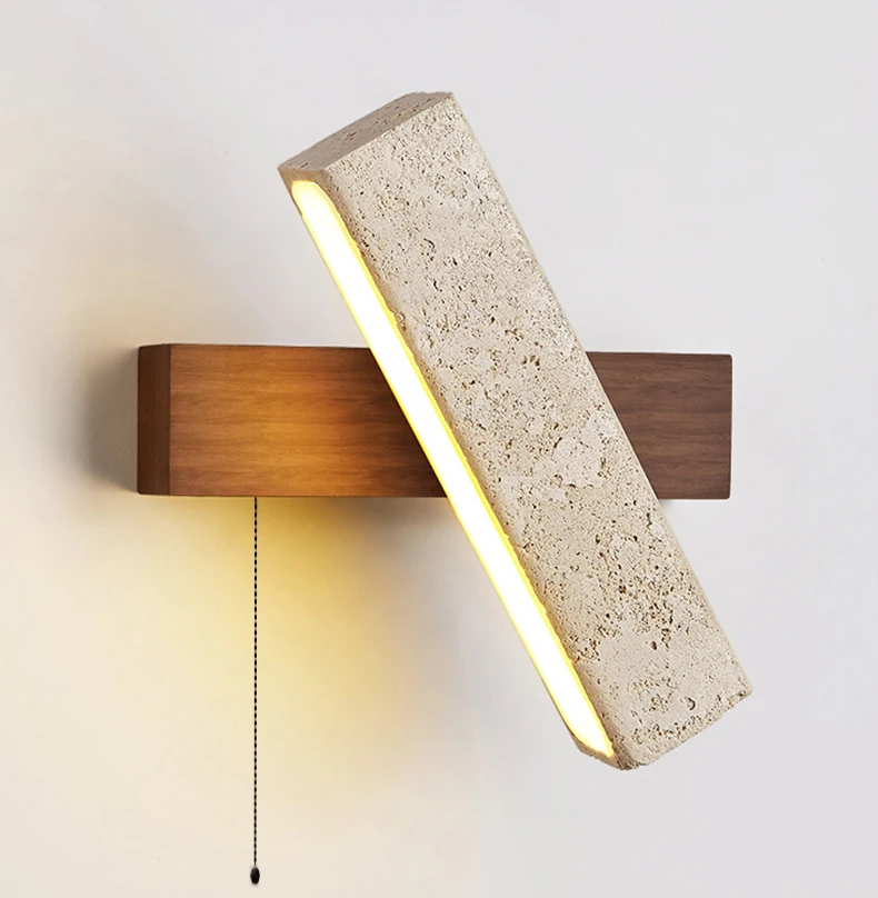 Switch LED Wall Lamp Natural Stone Wood Rotatable