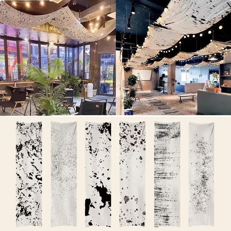 VIKAMA Ceiling Hanging Curtain Chinese Ink Wash Calligraphy Decorative Banner Restaurant Bar Cafe Wedding Home Decor