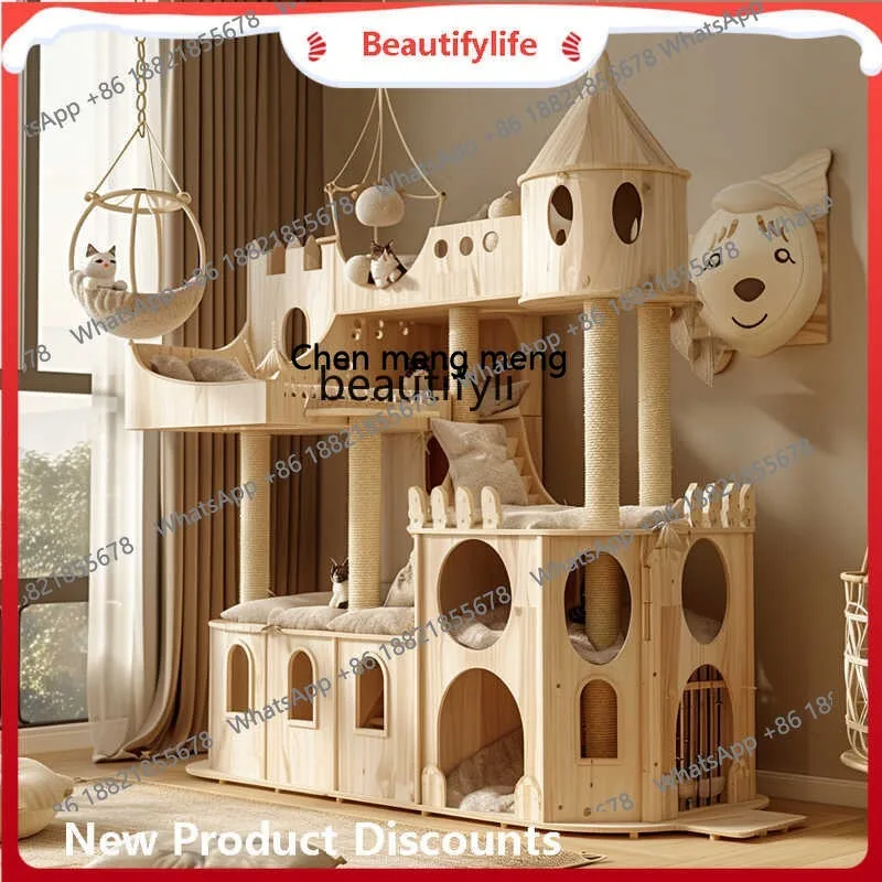 s8617Large Solid Wood Cat Climbing Frame Cat Nest Integrated Luxury Villa Scratching Board Space Capsule Hammock Stairs Sisal Co