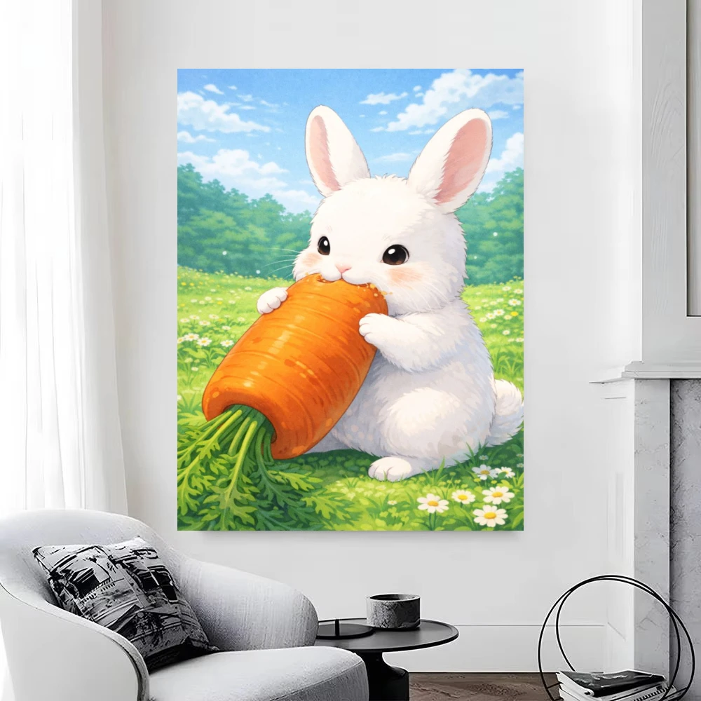 Oil Painting Kawaii Animal Rabbits Peach Tree By Numbers Modern Wall Decor for Living Room Bedroom Perfect Gift No Frame