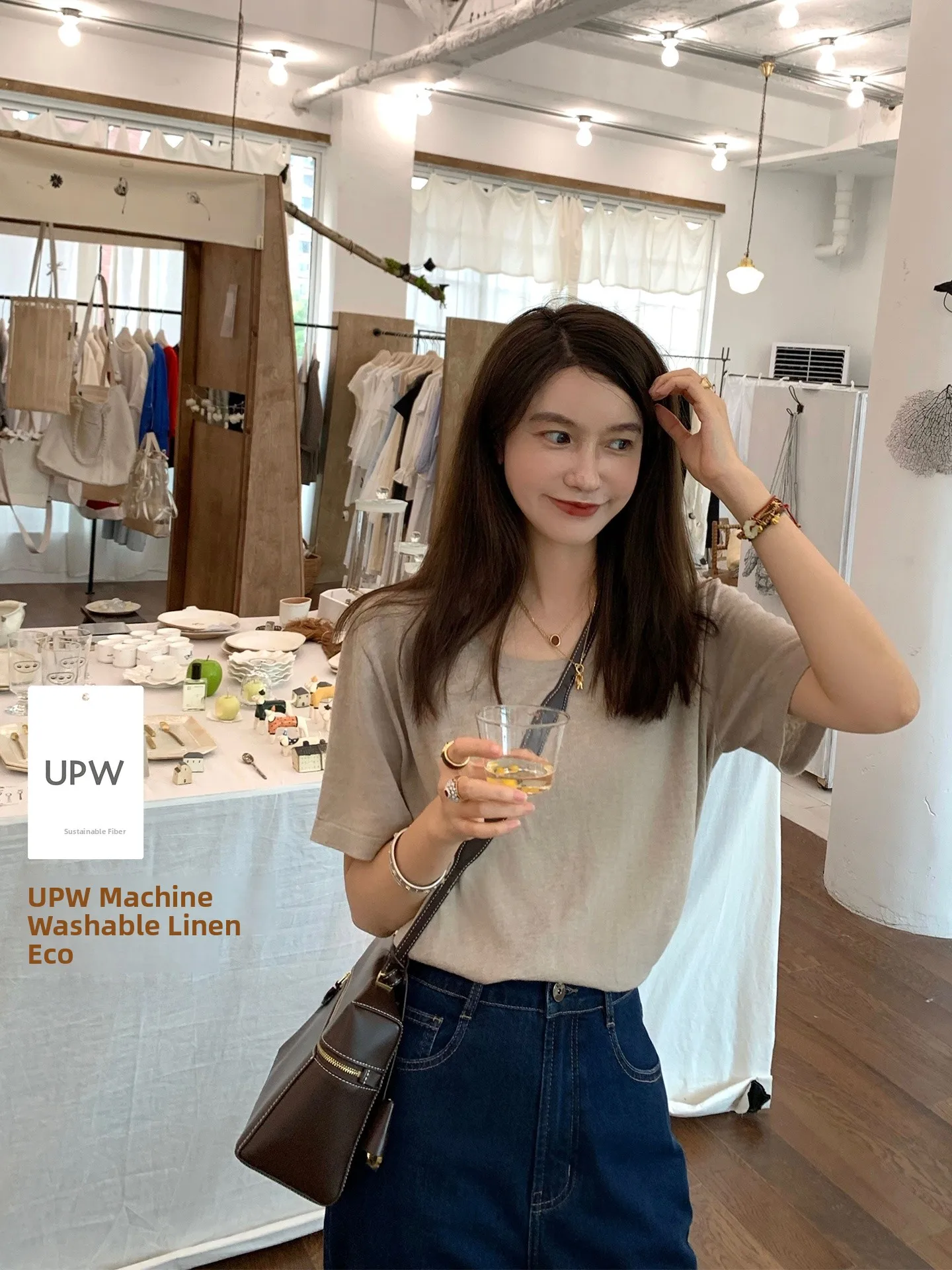 

Женская футболка U-Ne, льняная, эко, с драпировкой, ort Sve, свободная посадка, летняя, повседневная, из смеси хлопка и полиэстера, средней длины