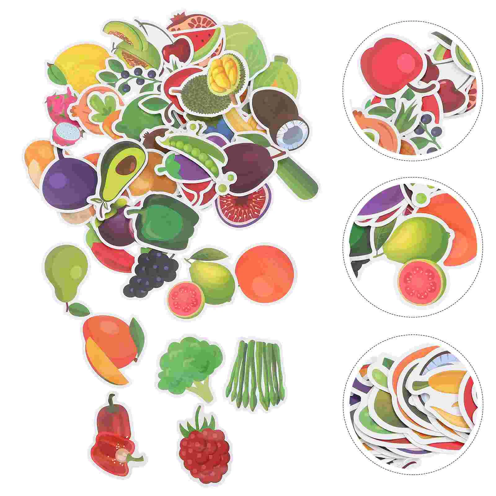 50 Pcs Fruit Stickers Fruits and Vegetables Wall Decor Gel Paper Classroom Cutouts for Names Kid Bulk Child Kids