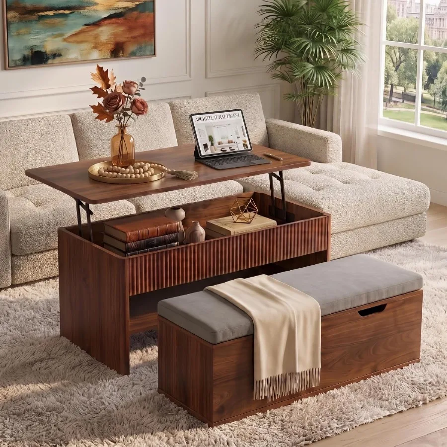 Lift Top Coffee Table with Storage Bench, 39.4