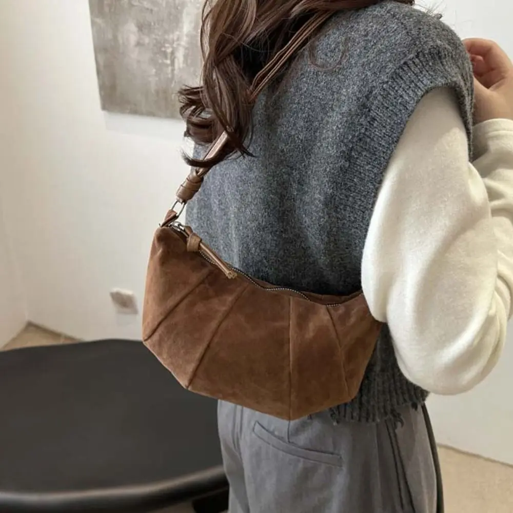 حقيبة كروس عصرية حقيبة كتف كرواسون حزمة صغيرة براون ماتي بولي Dumplings حقيبة الزلابية الكورية نمط بلون الأطفال #2