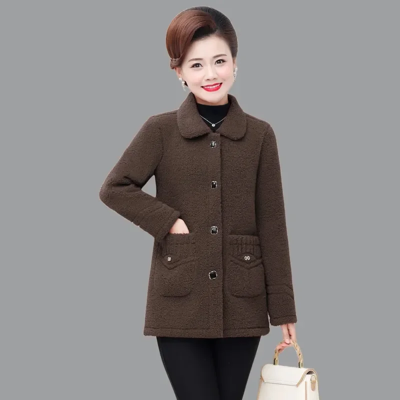 Middle Aged Women Lamb Wool Jacket 2023 New Winter Jacket Velvet Warm Cotton Clothes Parkas Female Grain Velvet Coats Outerwear